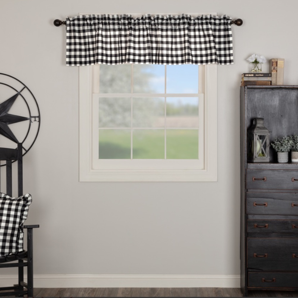 VHC Brands | Annie Buffalo Black Check Valance,Size 72 X 16, Black & White